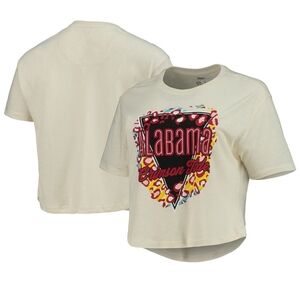 Women's Pressbox Cream Alabama Crimson Tide Taylor Animal Print Cropped T-Shirt
